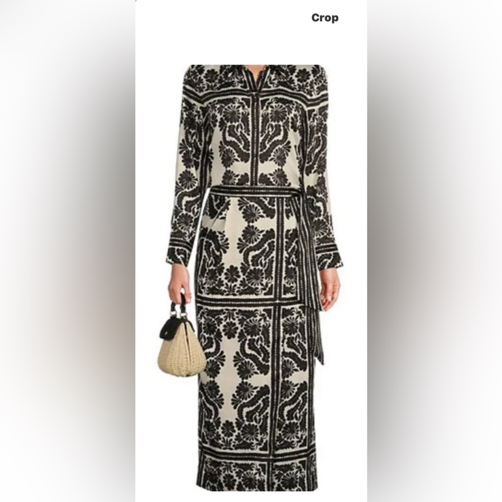 Floral Black and White Women's silk wrap skirt and button down blouse